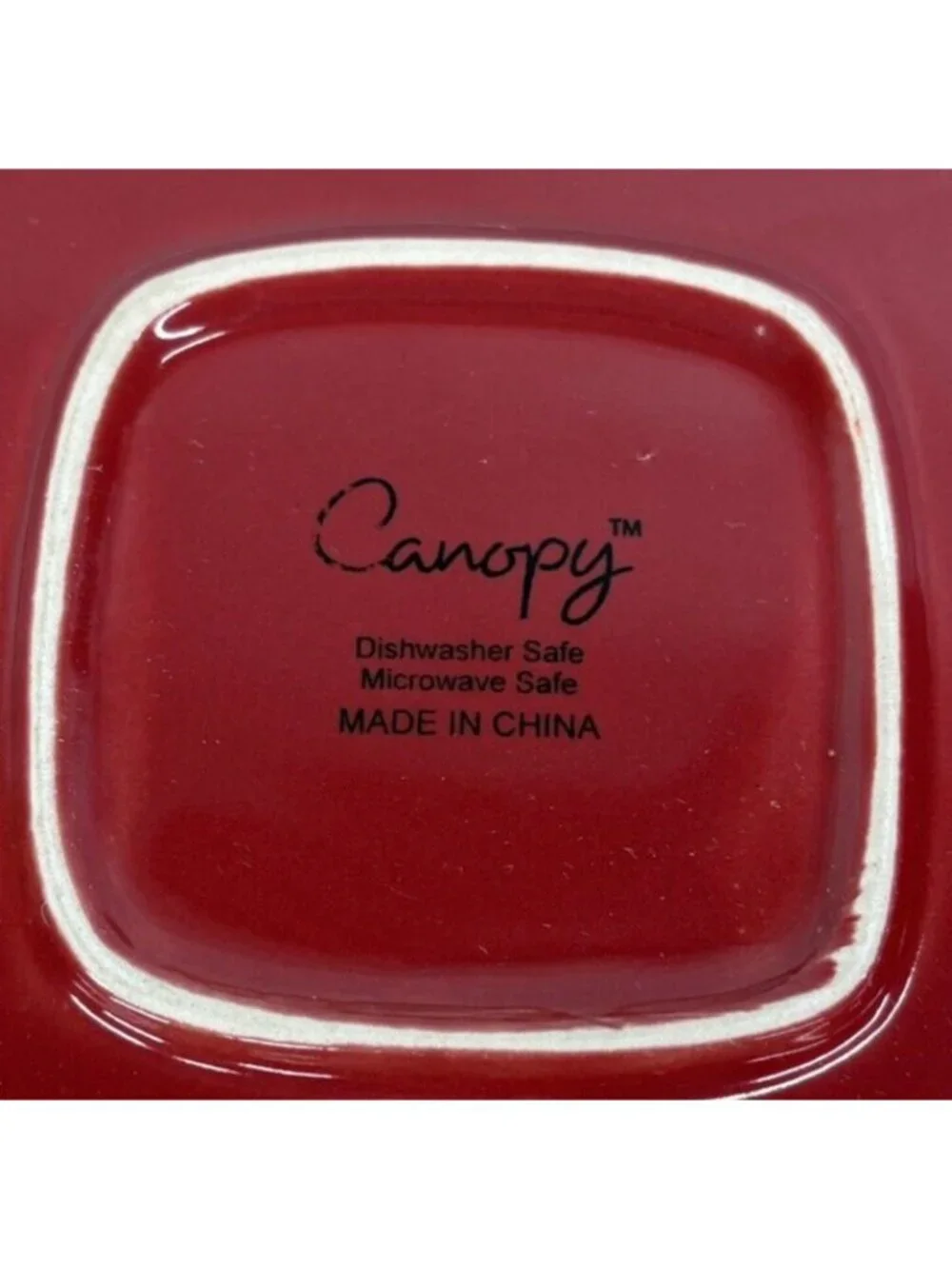 Home Trends CANOPY RED Cranberry Embossed Square Porcelain Dinner Plates Set 4